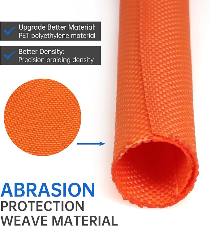 Split Braided Cable Sleeve，Flexible Wire Loom Tubing, Automotive Cord Protector Pet Proof, Cable Management for Computer TV Electric Wires Harness 16ft (Orange, 8mm（5/16")