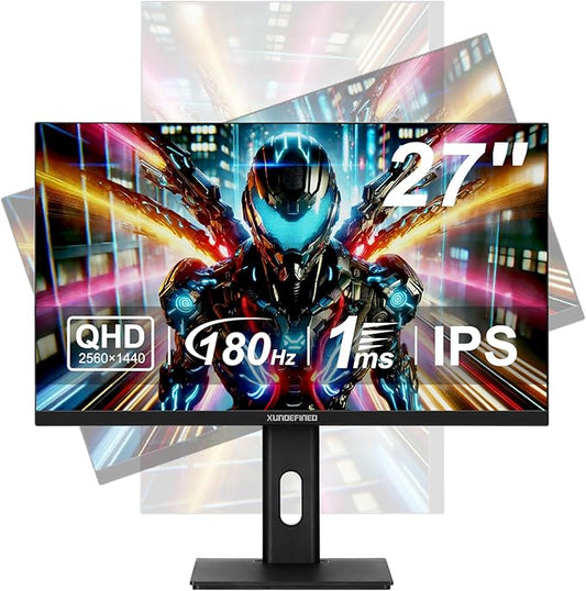 27 inch 180Hz Gaming Monitor with Speaker, 2560x1440 Fast IPS Screen, 2x HDMI 2.0, 2x Display Port 1.4, 114% sRGB, HDR10, Freesync & G-SYNC Compatible, Height/Swivel/Tilt Adjust, 3 Sides Frameless