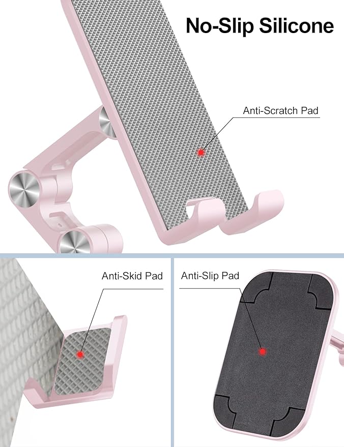 OCYCLONE Phone Stand, Adjustable Height and Angle Foldable Cell Phone Stand Holder for Desk, Taller iPhone Stand Compatible with 4.7"-13" Smartphones iPad Tablet, Pink