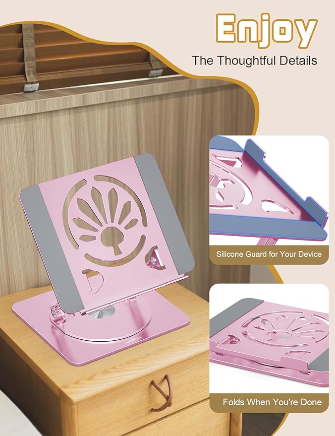 Adjustable Laptop Stand for Desk-360° Rotating Foldable Laptop Holder Ergonomic Laptop Riser for MacBook Pro/Air Dell HP Lenovo Notebook up to 16",Pink