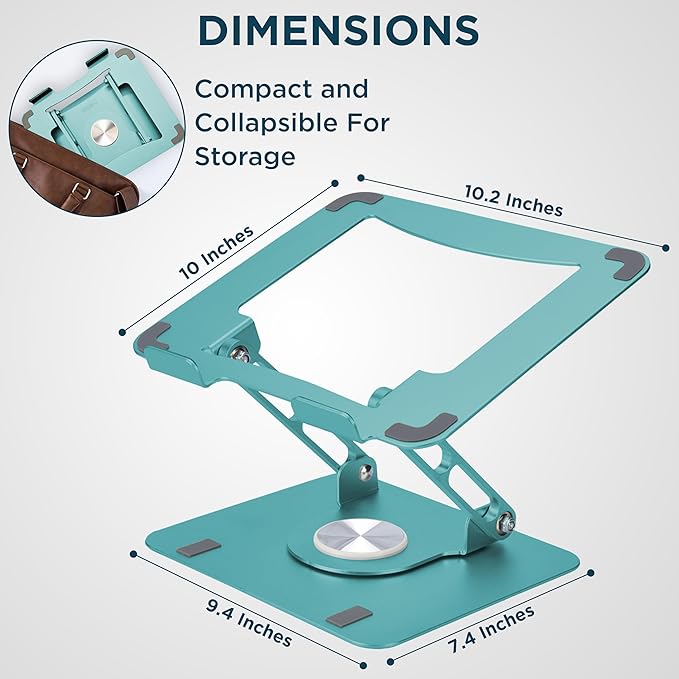 Uncaged Ergonomics Swivel Laptop Stand for Desk, Adjustable Computer iPad Stand for Desk w/ 360 Rotation, Portable Laptop Holder for Home Office Ergonomic Supplies (Ocean Blue)
