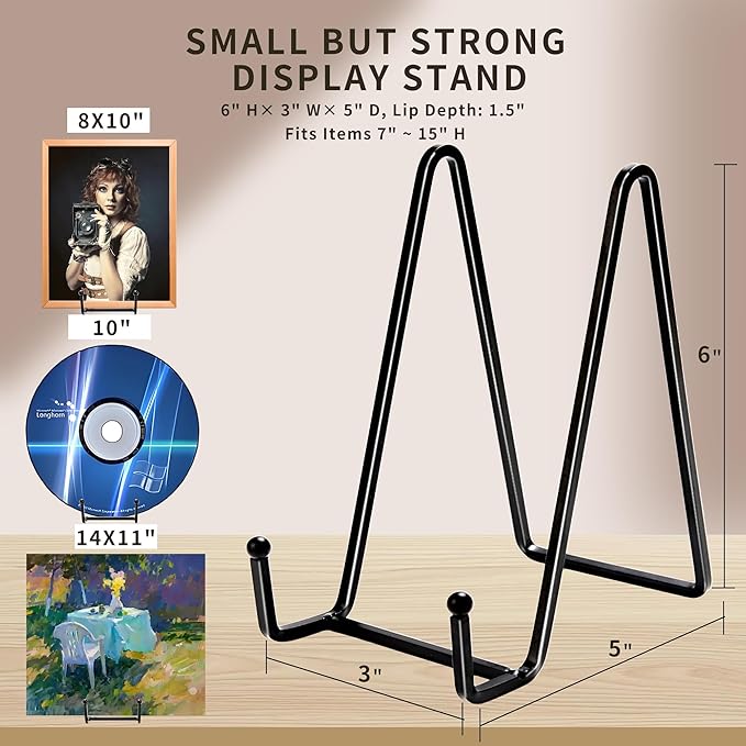 3Pack 6" Plate Stands for Display,Metal Plate Holders Display Stands Can Be Used for Picture Stand,Book Stands for Display,Plate Display Stands,Easel,Photo Frame Stands,Plaque Stands,Desktop Stand