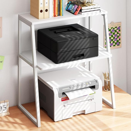 Printer Stand for Desk, Desktop Printer Shelf, 3 Tier Desk Shelf for top of Desk, Large Printer Stands Office Organization Shelves for Home Office Printer Fax Book, White