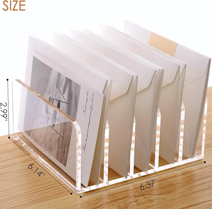 SANRUI Acrylic Desk Organizer, 5 Compartments Mail Organizer,Small File Holders Letter Organizer,Clear Office Organization,Multifunction Sorter Envelope Rack for Office,Home, School