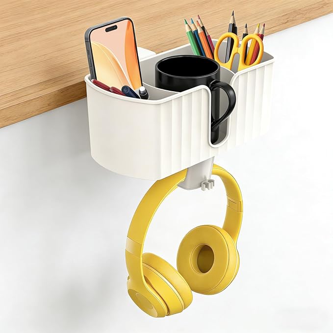 4-in-1 Desk Organizer, Desk Cup Holder with Headphone Hanger Detachable Pen Holder Charger Holder Desktop Storage Box Office & PC Gaming Accessories