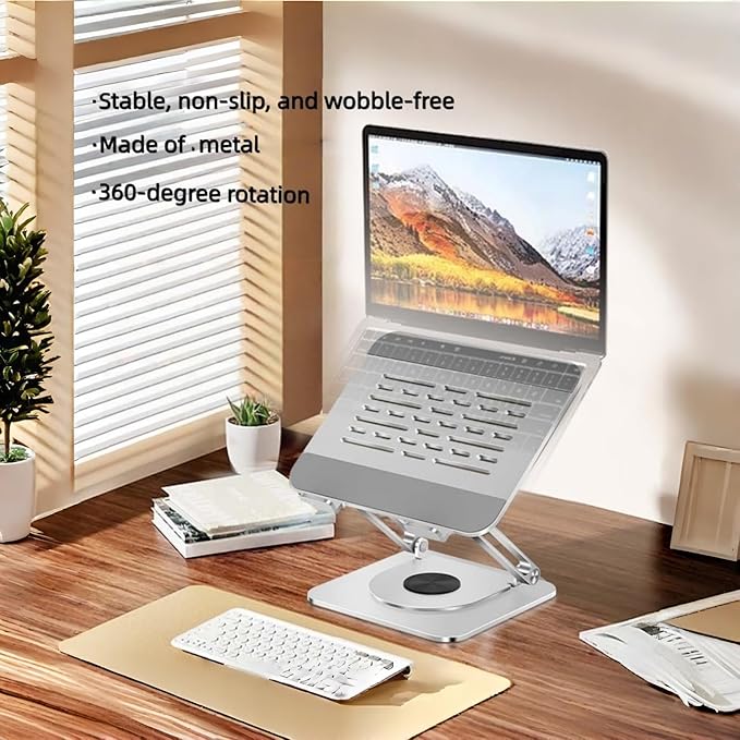 Laptop Stand, Heavy-Duty Metal Laptop Riser for Desk, Ergonomic Height & Angle Adjustment for 10–16.2″ Laptops, Silver