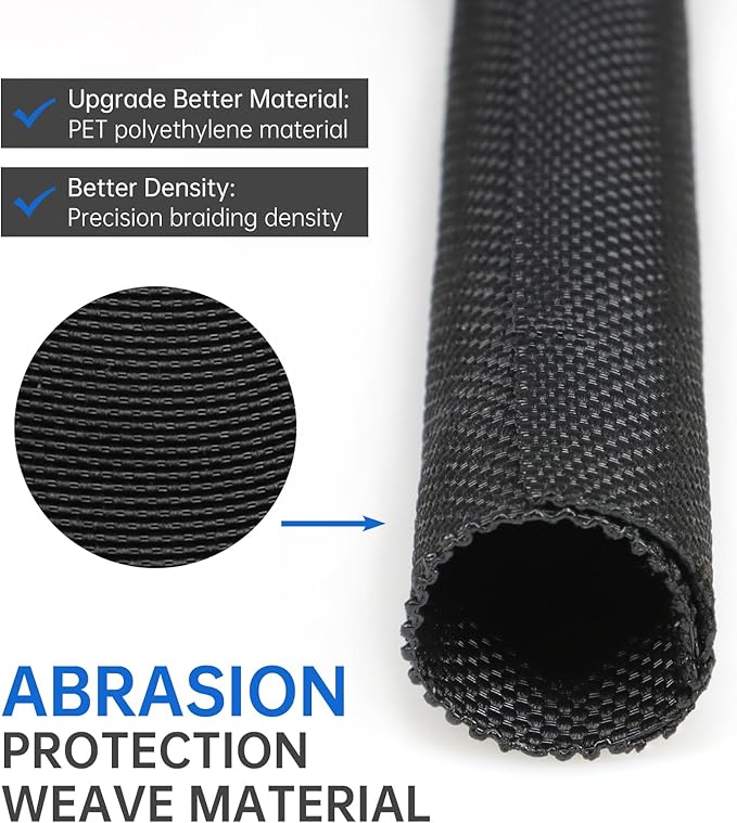 Split Braided Cable Sleeve，Flexible Wire Loom Tubing, Automotive Cord Protector Pet Proof, Cable Management for Computer TV Electric Wires Harness 16ft (Black, 32mm（1-1/4")