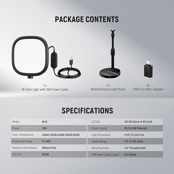 NEEWER Basics 2 Pack 5" Full Screen LED Ring Light with Stands for Desk Video Conference, 10W Bi Color Edge Lit Computer Laptop Webcam Zoom Calls Lighting Streaming Phone Recording, CRI95, NL10