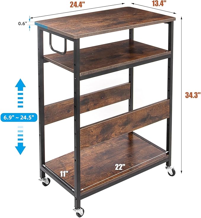 Extra Large Height Adjustable Computer Tower Stand, Computer & Machine Carts, PC Tower Stand, Printer Stands with Steel Wheels, Holds Up to 110 lbs (Fits 11" D x 22" W x 24.5" H Towers)