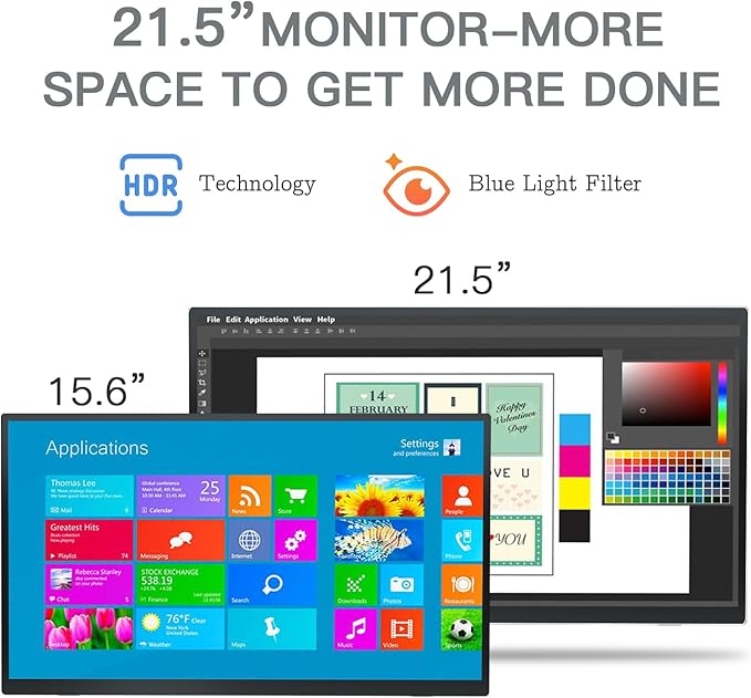 21.5-inch USB-C HDMI Portable Monitor 100Hz 120sRGB 1080P with VESA 180° Adjustable Kickstand Ultra-Slim Frameless FHD HDR Display, Travel Second Monitor for Laptop PC