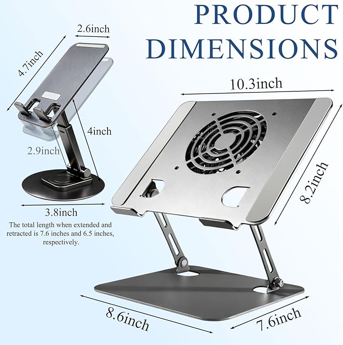 Laptop Stand for Desk, Laptop Riser with Active Cooling Fan, Widely Compatible with MacBook and Other Computer Accessories、Computer Stand for Laptop