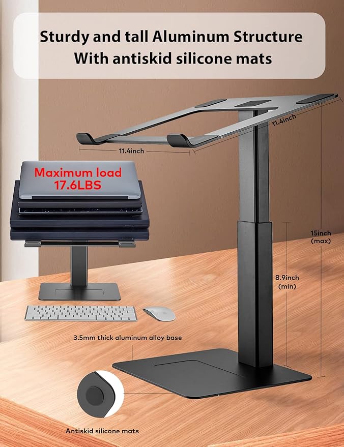 Laptop Stand for Desk, Ergonomic Sitting and Standing Laptop Riser for Notebook MacBook 11-17 Inches，DJ Laptop Stand Adjustable Height from 7-15 Inches Aluminum(Black)