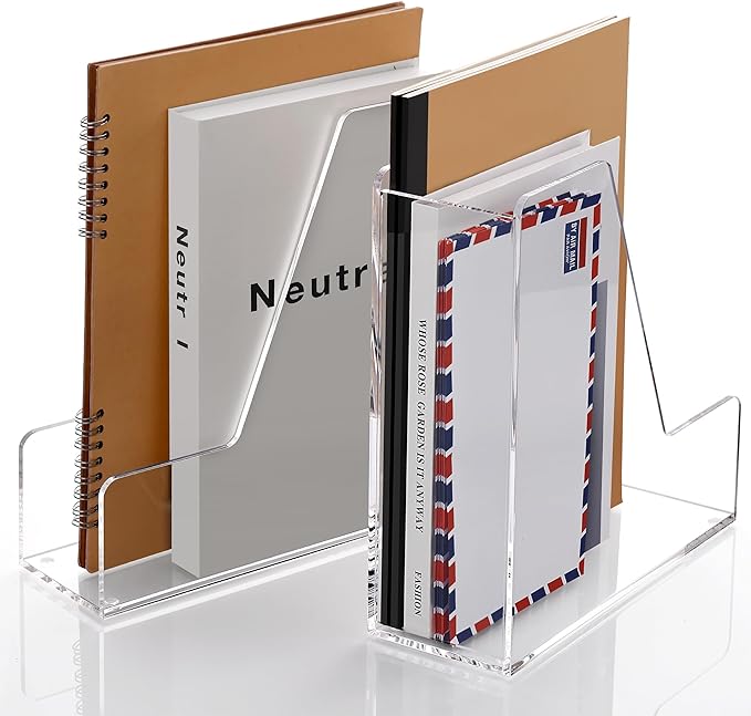 SANRUI 2-Pack Acrylic Magazine File Holder Desk Organizer Magazine Rack, Clear, Vertical File Sorter Holders, 9.45" D x 3.54" W x 10.24" H