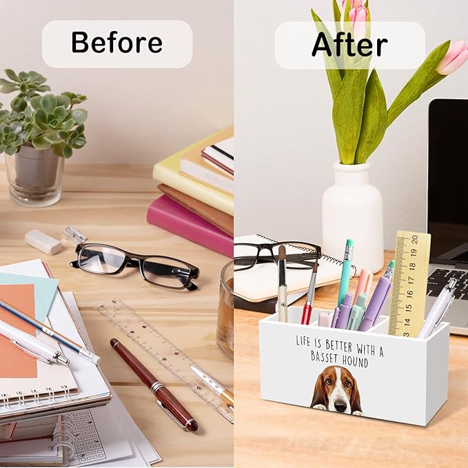Basset Hound Dog Gifts Pen Pencil Holder for Desk, Funny Dog Lovers Gift Office Desk Accessories, Life Is Better with a Basset Hound Pen Holders Organizer for Women Kitchen Bathroom Decor