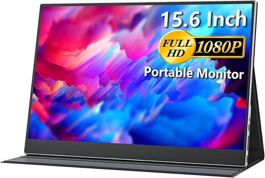 cocopar Portable Monitor 15.6 Inch 1080P FHD 60Hz 85% sRGB Travel Monitor with Speaker HDMI USB-C Second Screen for Laptop MacBook Surface PC Xbox PS4/5, VESA Mountable, with Full Cover Stand
