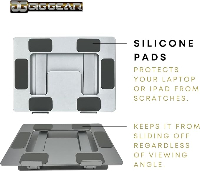 Gig Gear iLEVL Ergonomic Laptop Stand for Desk - Height Adjustable Laptop Riser Fits All Phone, Tablets, and Devices 10 to 17 Inches - Universal Multi-Angle Aluminum Foldable Laptop Stand (Silver)