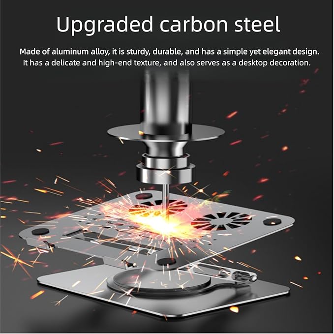 Adjustable Laptop Stand with 360° Rotating Base, Ergonomic Foldable Portable Riser Compatible with MacBook Pro Air, 10-16 Inch, Black (Silver)