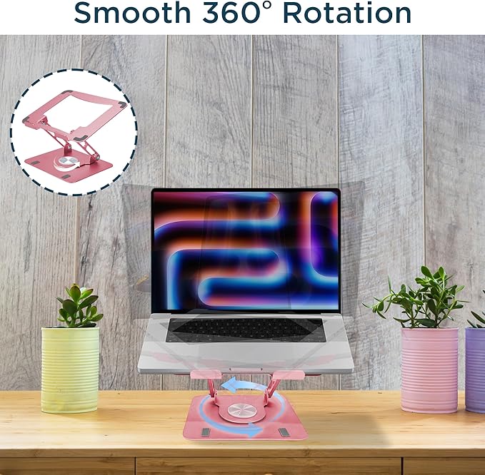 Uncaged Ergonomics Swivel Laptop Stand for Desk, Adjustable Computer iPad Stand for Desk w/ 360 Rotation, Portable Laptop Holder for Home Office Ergonomic Supplies (Rose Gold)