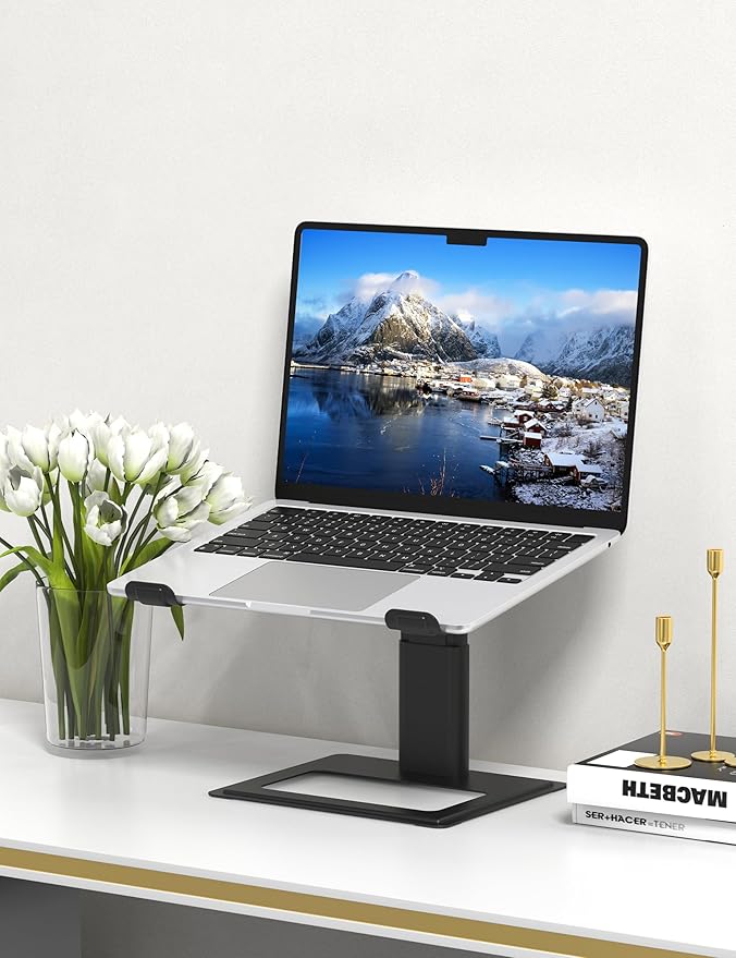 SOUNDANCE Adjustable Laptop Stand for Desk, Computer Stand, Ergonomic Laptop Riser Holder Compatible with 10 to 17.3 Inches Notebook PC Computer, Aluminum Black