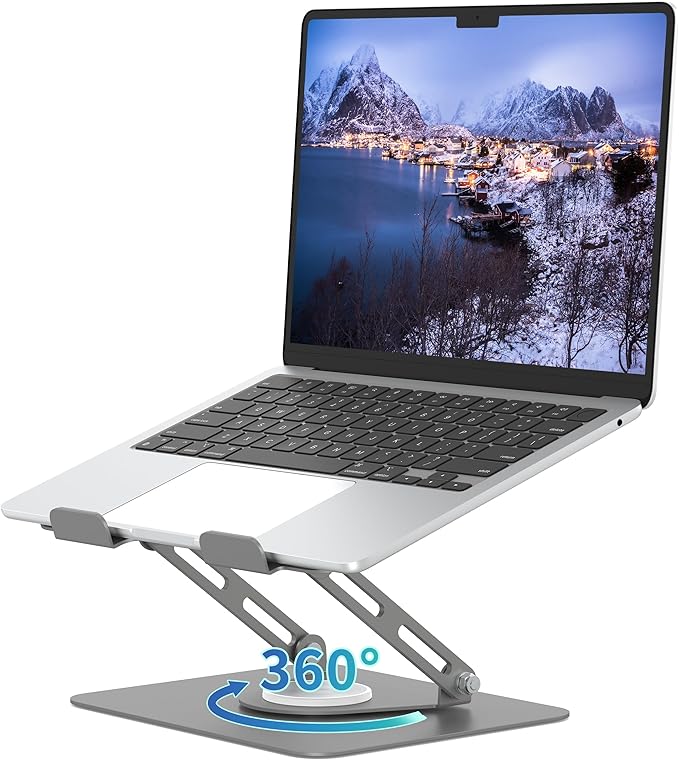 ALASHI Laptop Stand for Desk with 360° Rotating Base, Multi-Angle Adjustable Laptop Stands, Foldable Laptop Riser Compatible with 10 to 15.6 Inches PC Computer, Grey