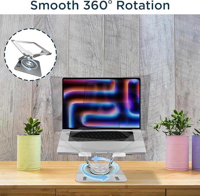 Uncaged Ergonomics Swivel Laptop Stand for Desk, Adjustable Computer iPad Stand for Desk w/ 360 Rotation, Portable Laptop Holder for Home Office Ergonomic Supplies