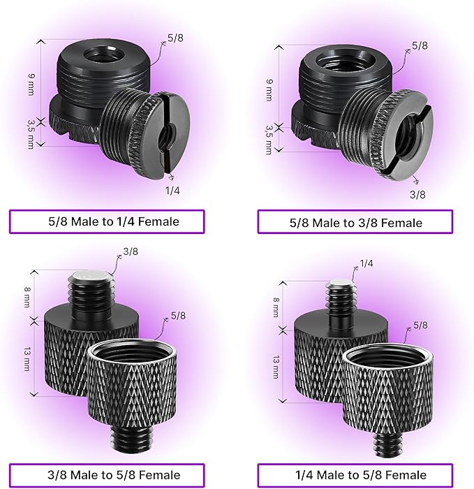 IXTECH Mic Stand Adapter Set 8 pieces Metal Microphone Stand Screw Thread Adapter 5/8 Female to 3/8 Male 3/8 Female to 5/8 Male 5/8 Female to 1/4 Male 1/4 Female to 5/8 Male Tripod Adapter