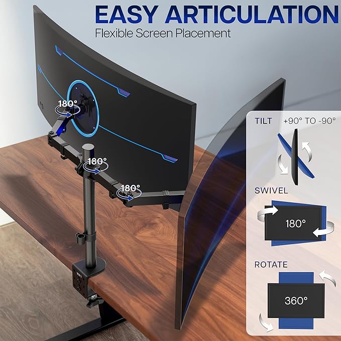 VIVO Dual Ultrawide Monitor Desk Mount, Heavy Duty Fully Adjustable Steel Stand, Holds 2 Computer Screens up to 38 inches and Max 10kg Each, Black, STAND-V038