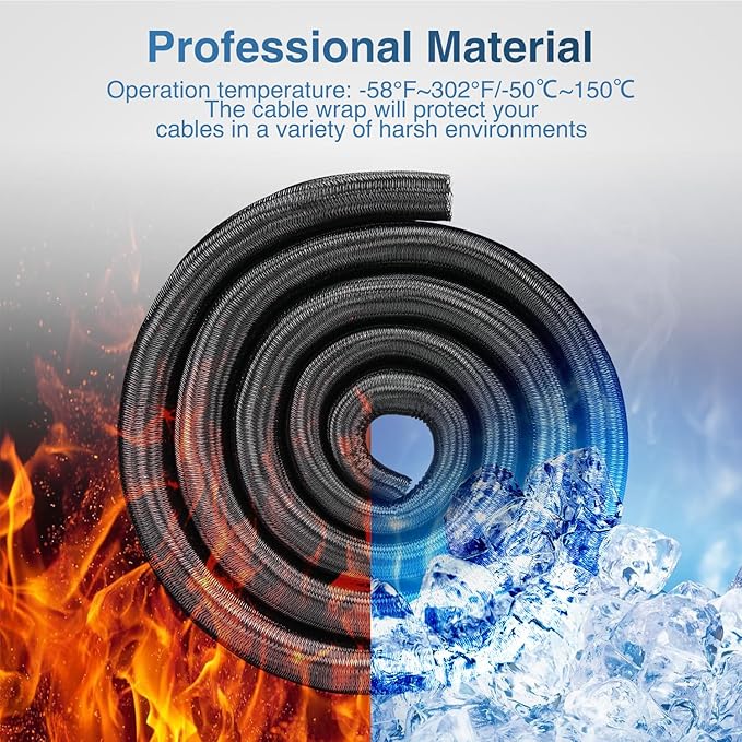 Nilight Cable Sleeve, 10ft-1inch Cord Management Sleeves, Braided Sleeving, Split Self Wrapping Wire Loom for Computer Electrical Automotive Harness Protector Organizer, Black