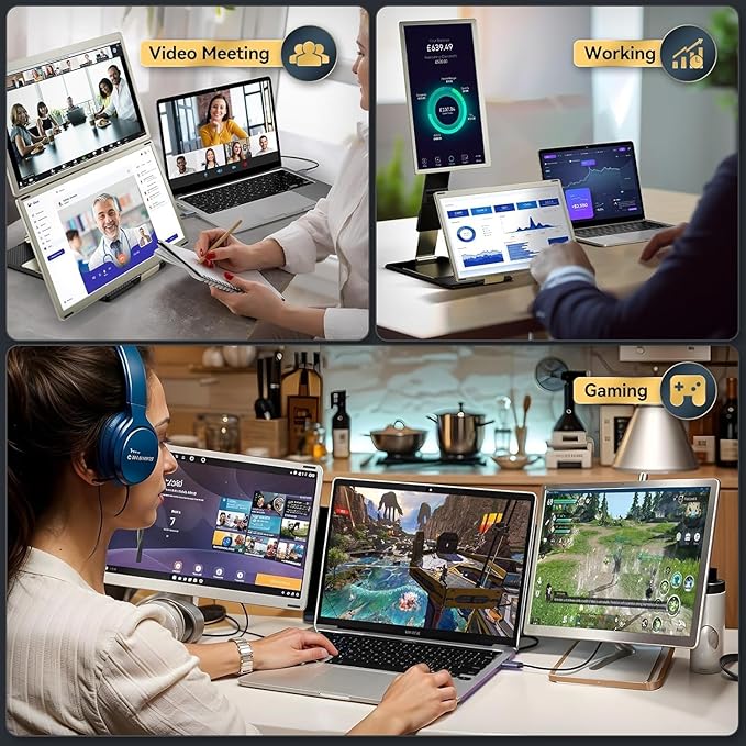 Teamgee 15.6" Laptop Screen Extender | Portable Monitor for 13-17” Mac/Windows Laptops | 120% sRGB FHD, Metal Stand, 235° Rotation, Ideal for Hybrid Work