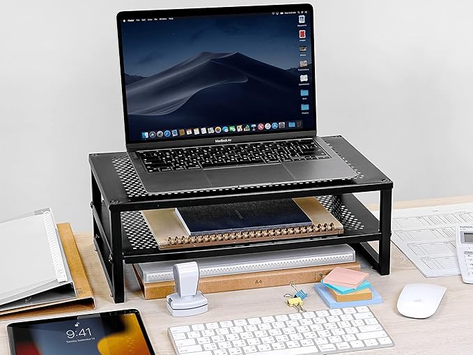 CAXXA 2-Tier Metal Laptop PC Monitor Stand Riser MAX 50 LBS Loading for Monitor, Printer,Black