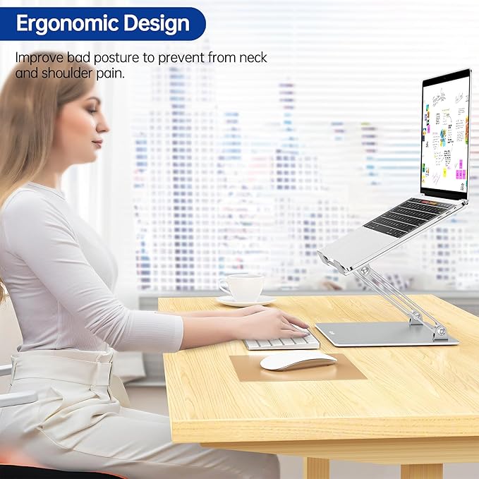 BESIGN LS10 Aluminum Laptop Stand, Ergonomic Adjustable Notebook Tablet Stand, Computer Holder Compatible with Air, Pro, Dell, HP, Lenovo More 10-14" Laptops, Silver