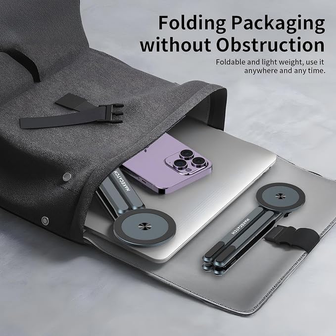 Adjustable Laptop Stand for Desk, MagSafe Compatible Portable Foldable Computer Riser for MacBook, iPhone, iPad, Tablet - Lightweight Aluminum, N52 Magnetic Grip, Perfect for Office, Home, Traveling