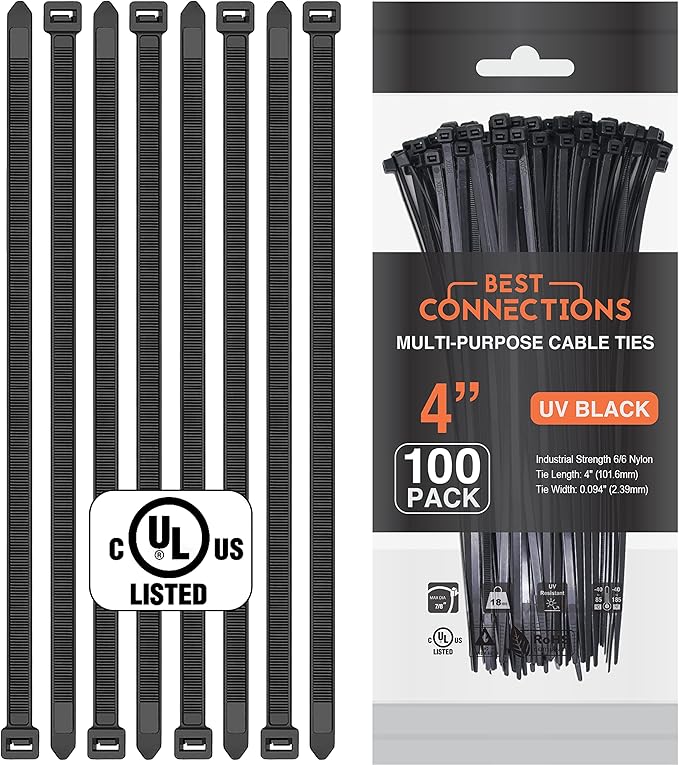 BEST CONNECTIONS 100 Ft – 3/4" Diameter Split Wire Loom Flex-Guard Convoluted Tubing with 100 Pcs x 4" Nylon Cable Zip Ties – Protective Split Cable Sleeves/Conduit – Black (3/4" Loom + 4" Zip Ties)