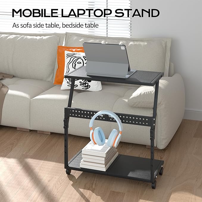 24In Large PC Stand, 5 Levels Height Adjustable Computer Tower Stand with Wheels and Hooks, CPU Holder Cart for Floor, Carpet and Under Desk, Easy Assembly（NOT Including Power Strips）