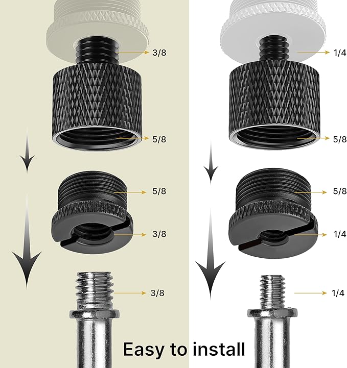 IXTECH Mic Stand Adapter Set 8 pieces Metal Microphone Stand Screw Thread Adapter 5/8 Female to 3/8 Male 3/8 Female to 5/8 Male 5/8 Female to 1/4 Male 1/4 Female to 5/8 Male Tripod Adapter ADP02A Blck