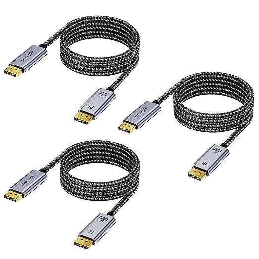 8K Displayport Cable 1.4, 6.6ft Gold-Plated DP Cord (8K@60Hz, 4K@144Hz, 32Gbps) HDR, DP to DP Cables Compatible with Gaming PC, Laptops, Monitor, Computer, Projector [3 Pack]