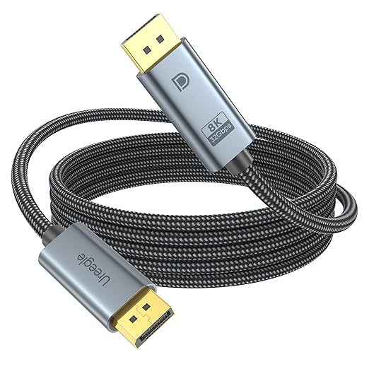8K Displayport Cable 1.4, 6.6ft Gold-Plated DP Cord (8K@60Hz, 4K@144Hz, 32.4Gbps) HDR, DP to DP Cables Compatible with Gaming PC, Laptops, Monitor, Computer, Projector