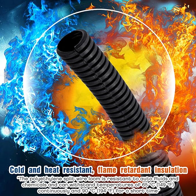 Sasylvia 1'' X 30 ft Split Wire Loom Cord Protector Tubing Split Conduit Protector Tubing Convoluted Tube Flexible Electrical Wire Cover Protective Sleeves(Black)