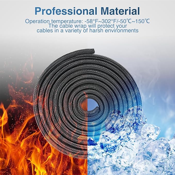 Nilight Cable Sleeve, 10ft-1/4inch Cord Management Sleeves, Braided Sleeving, Split Self Wrapping Wire Loom for Computer Electrical Automotive Harness Protector Organizer, Black