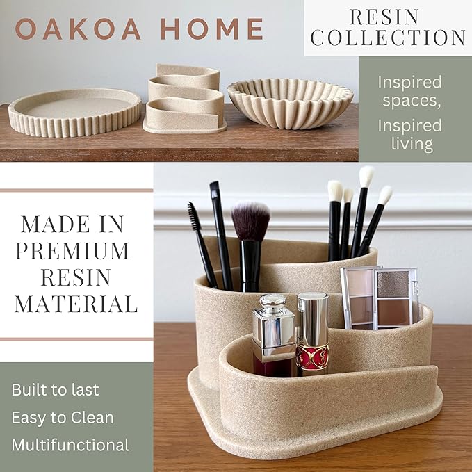 OAKOA Aesthetic Desk Organizer Pen Holder - Aesthetic Desk Accessories - Neutral Beige Boho Office Desk Accessories - Home Office Essentials for Women - Cute Pencil Holder