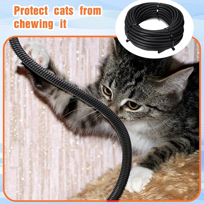 Sasylvia 1/4" X 500 ft Split Wire Loom Cord Protector Tubing Split Conduit Protector Tubing Convoluted Tube Flexible Electrical Wire Cover Protective Sleeves(Black)
