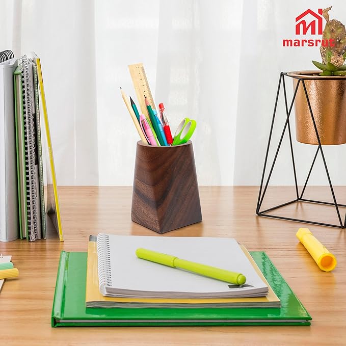 Wooden Pencil Holder, Walnut Wood Pen Cup, Desk Accessories, 4 Inch Organizer Caddy Stand, Vintage Rustic Box for Desktop, Men Supplies, Makeup Brushes, Stationery, Offices Decoration