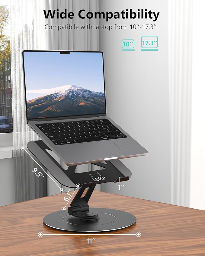 Ultra-Stable Laptop Stand for Desk with Larger Base, Desktop Organizer, Military-Grade Aluminum Anti-Loosening Structure - Height Adjustable Laptop Suitable for 10-17.3 inch