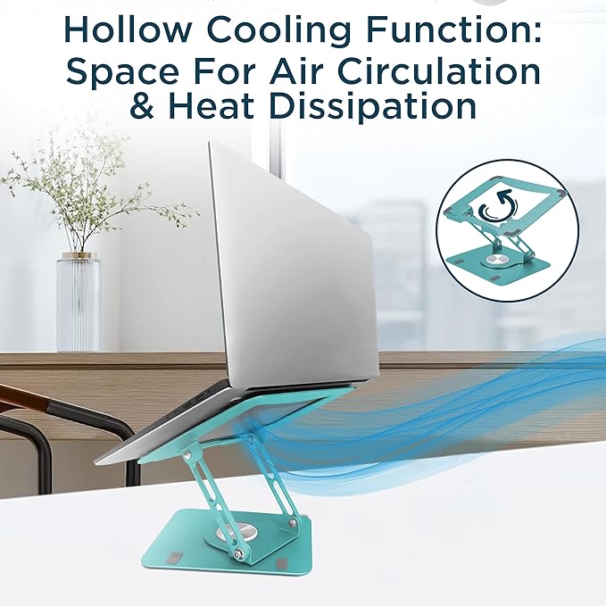 Uncaged Ergonomics Swivel Laptop Stand for Desk, Adjustable Computer iPad Stand for Desk w/ 360 Rotation, Portable Laptop Holder for Home Office Ergonomic Supplies (Ocean Blue)