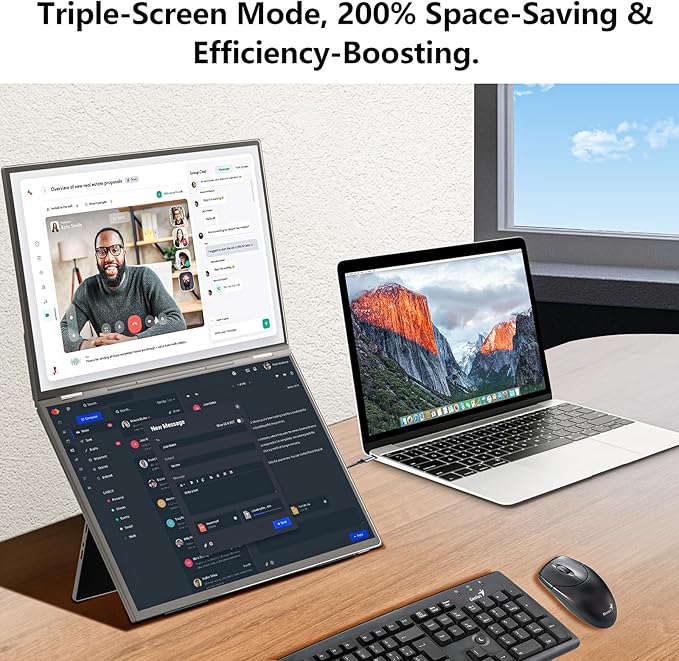 21.5" 120Hz Dual Portable Monitor 120% sRGB 1080P HDR Extender Folding Stacked Display for Windows Work Gaming Office Triple Screens W/Stand & VESA for Laptop PC（No Driver (215)
