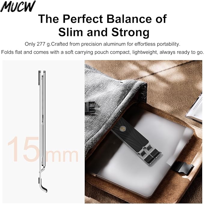 MX10 Pro Laptop Stand for Desk, Ergonomic 6-Level Adjustable Computer Stand, Foldable Portable Holder with Cooling Vent & Anti-Slip Pads