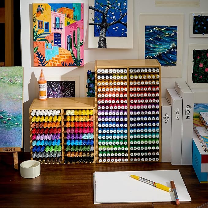 MEEDEN Bamboo Marker Holder Organizer: Holds 126 Pens with 18 Compartments- Art Supply Storage & Holder for Alcohol Markers，Pens，Pencils