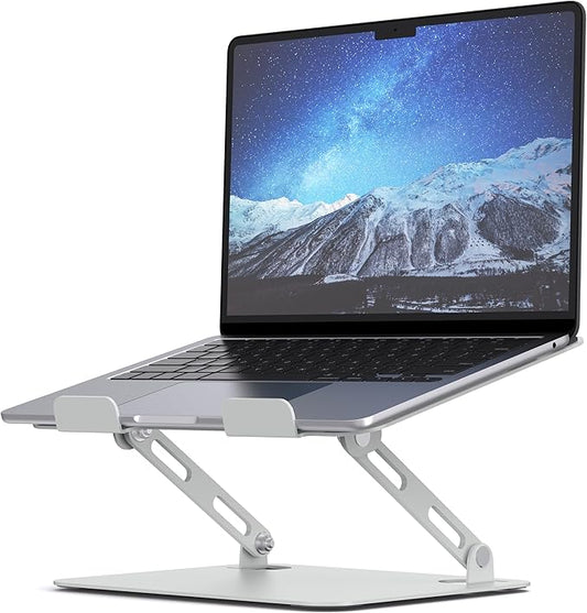 SOUNDANCE Laptop Stand for Desk with Stable Heavy Base, Adjustable Height Multi-Angle, Ergonomic Metal Riser Holder, Foldable Mount Elevator, Compatible with 10 to 15.6 Inches PC Computer, Silver