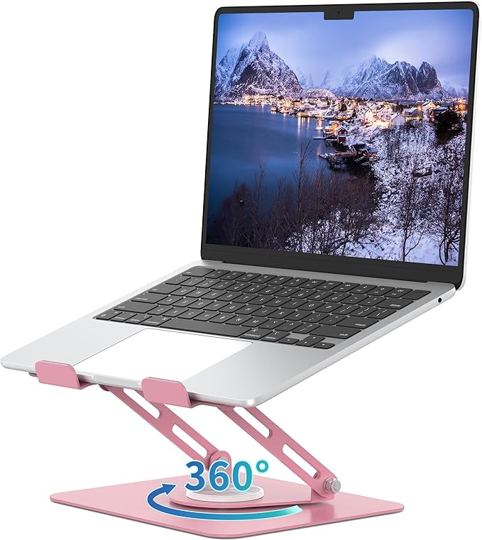 ALASHI Laptop Stand for Desk with 360° Rotating Base, Multi-Angle Adjustable Laptop Stands, Foldable Laptop Riser Compatible with 10 to 15.6 Inches PC Computer, Pink