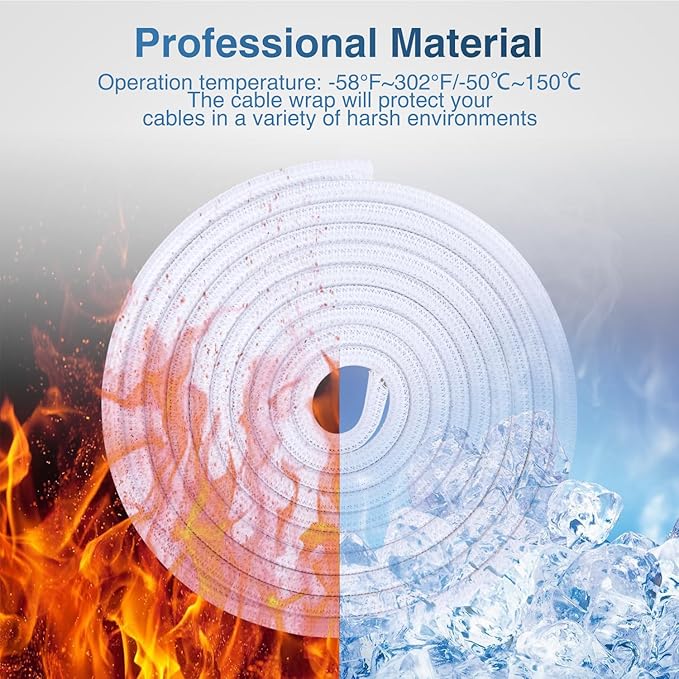 Nilight Cable Sleeve,10ft-1/4inch Cord Management Sleeves, Braided Sleeving, Split Self Wrapping Wire Loom for Computer Electrical Automotive Harness Protector Organizer, White